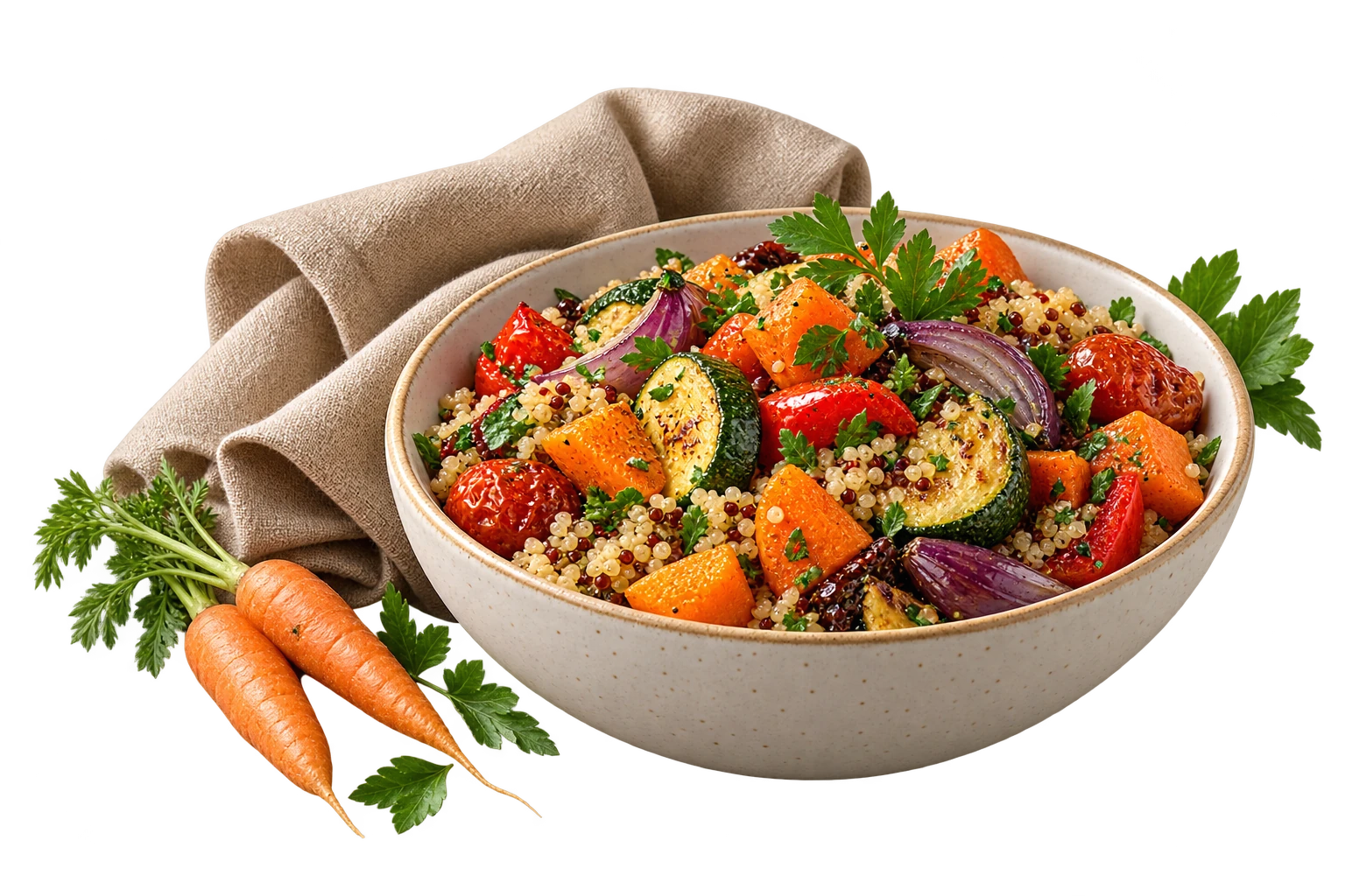 Bowl mit geröstetem Gemüse und Getreide